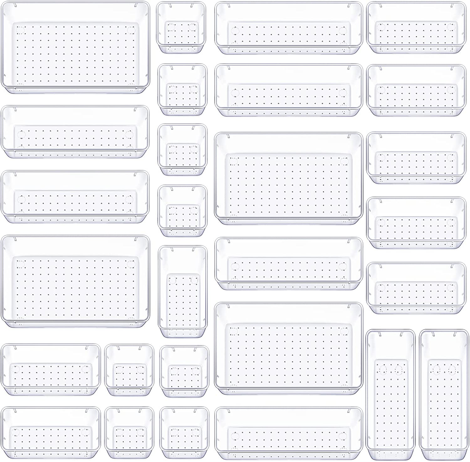 230816044852174_1 WOWBOX 25 PCS Clear Plastic Drawer Organizer Set, 4 Sizes Desk Drawer Divider Organizers and Storage Bins for Makeup, Jewelry, Gadgets for Kitchen, Bedroom, Office Bathroom, Office - Image 1